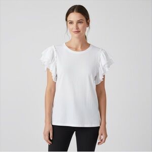 80.) Elegant White Ruffle Sleeve Tee